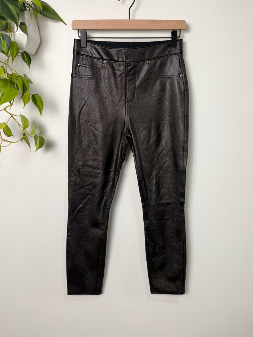 Spanx Vegan Leather Leggings Black Brown Noir Metallic Small Petite High Rise